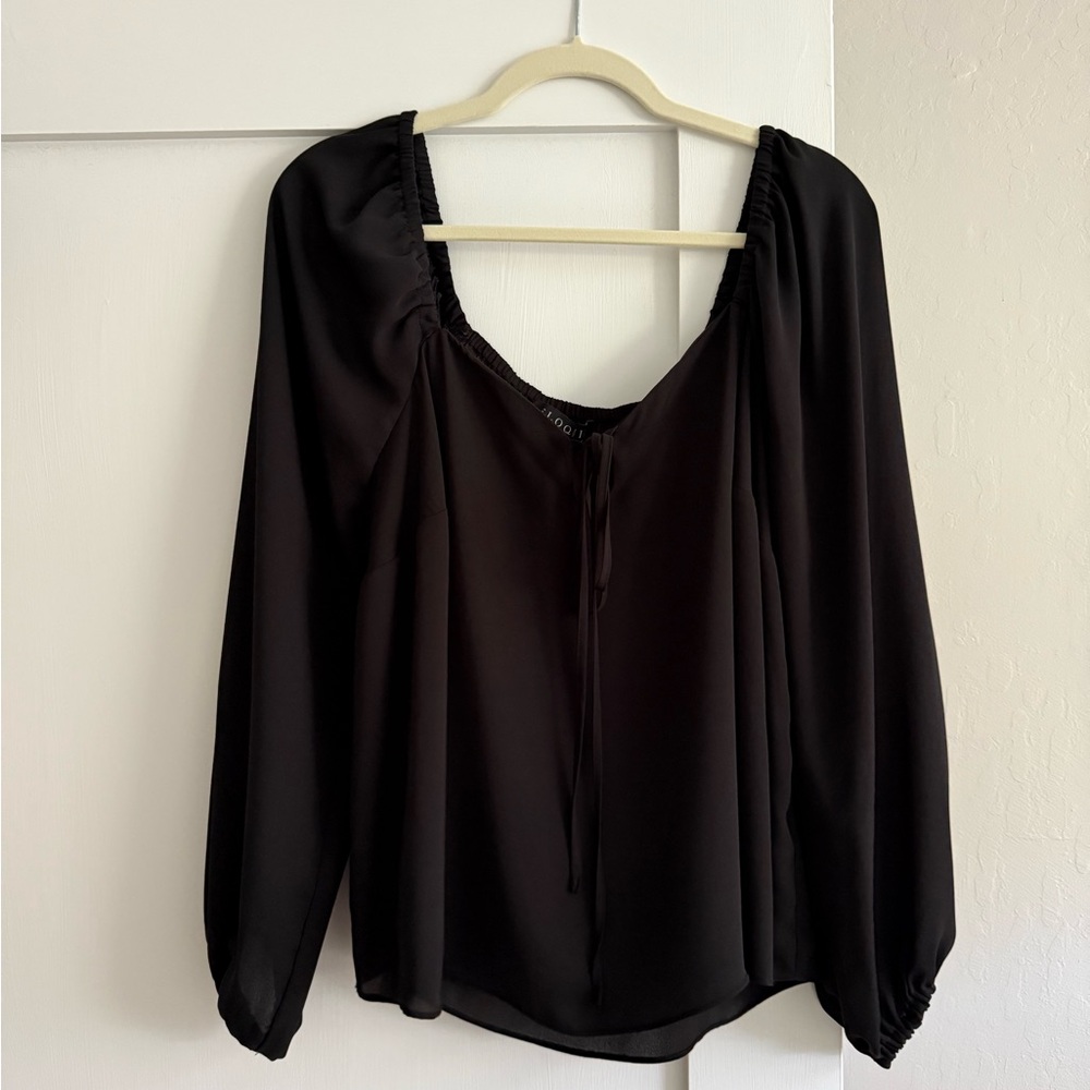 Eloquii Black Long Sleeve Tie Front Blouse